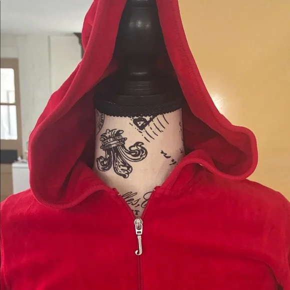 Juicy Couture Red Velour Zip Hoodie Jacket - Picture 5 of 5